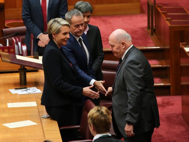 Deputy Labor leader Tanya Plibersek extended her hand but the gesture was not returned. Picture: Kym Smith