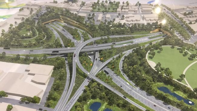 A model of the WestConnex St Peters interchange, which is due to open in 2020. It will connect up with the Sydney Gateway.