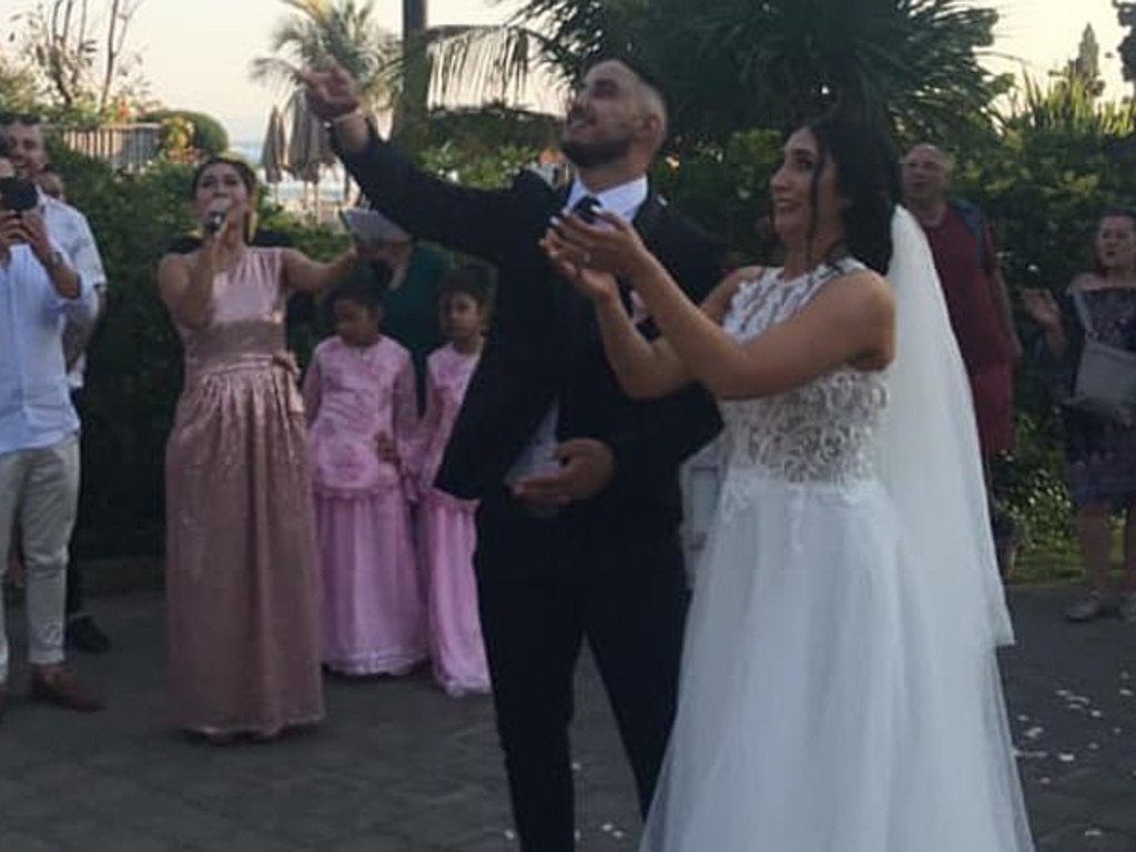 Sarah and her husband on their wedding day in Bali. Picture: Facebook