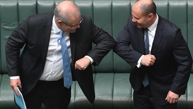 Scott Morrison and Josh Frydenberg in parliament on Wednesday. Picture; Getty Images.