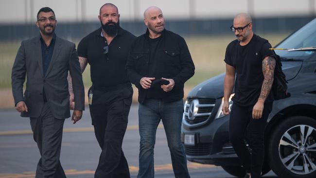 John Travolta arrives at Adelaide Airport on a private jet to appear at Supanova. Picture: Brad Fleet