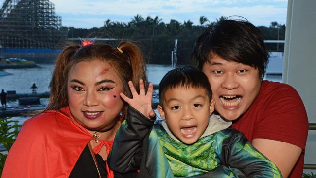 Patsorn Masuk, Austin and Thanapol Ruangwirotjanakul at Spooky Nights at Sea World, Main Beach. Picture: Regina King
