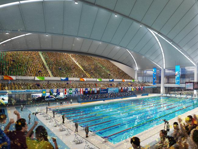 Artist impression of Swimming Australia's proposed National Aquatics Centre (NAC) at Spring Hill.