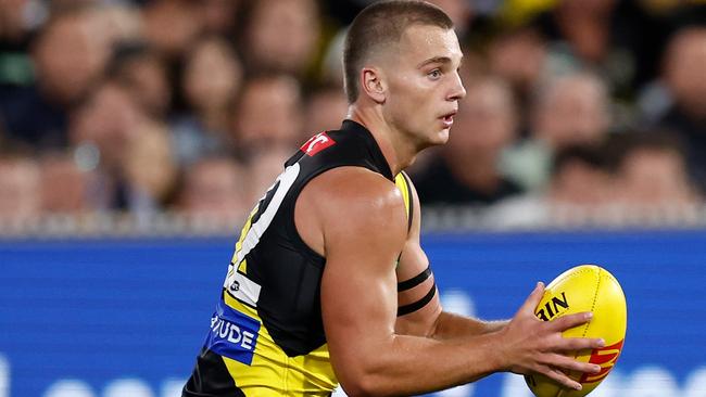 Sam Lalor impressed in his first AFL match for Richmond last Thursday. Photo by Michael Willson/AFL Photos via Getty Images