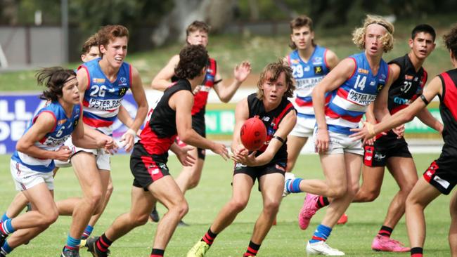 West Adelaide and Blackwood's Caleb McCormick in action against Central District. Picture: Peter Argent