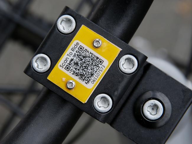 Scan to ride Melbourne’s new dockless bikes. Picture: Ian Currie