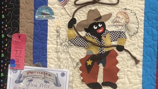 A prize-winning quilt at the Whittlesea show which depicts Golliwogs from different countries. Source: Supplied