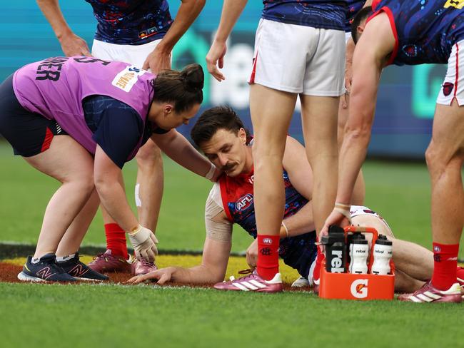 The Demons are sorely feeling Jake Lever’s absence. Picture: Will Russell/AFL Photos via Getty Images