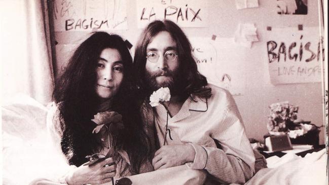 John Lennon with wife Yoko Ono in bed in Montreal in 1969.