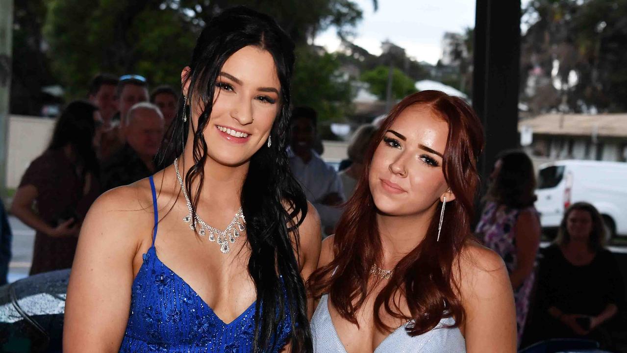 Amy and Maia at Caloundra State High School formal. Picture: Patrick Woods.