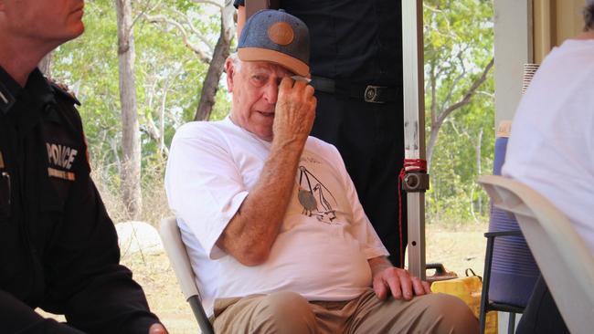 Albert McColl's nephew Alan McColl wipes away a tear during the emotional reunion in Dhuruputjpi last week. Picture: Jason Walls