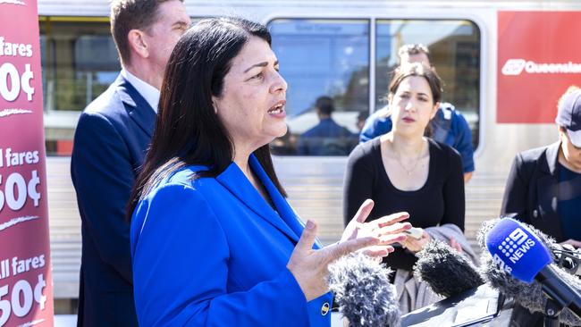 Minister Grace Grace at Bowen Hills train station last month. Picture: Richard Walker