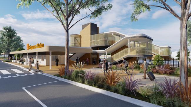 Artist impression of the new Pimpama Railway station. The Hope Island station is expected to have a similar design.