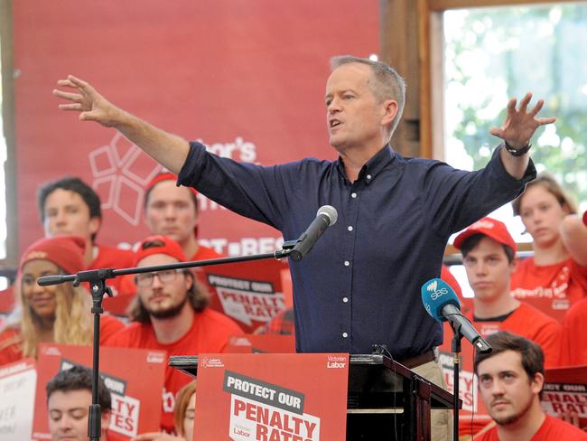 The leader of the Opposition Bill Shorten attends a penalty rates rally being held by the Victorian Labor's Community Action Network, at Williamstown in Melbourne, Sunday, March 19, 2017. (AAP Image/Joe Castro) NO ARCHIVING