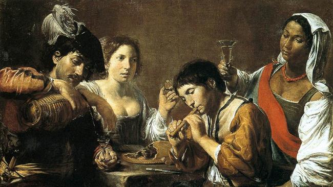 Valentin de Boulogne, Musicians and drinkers, c. 1625, Paris, Louvre