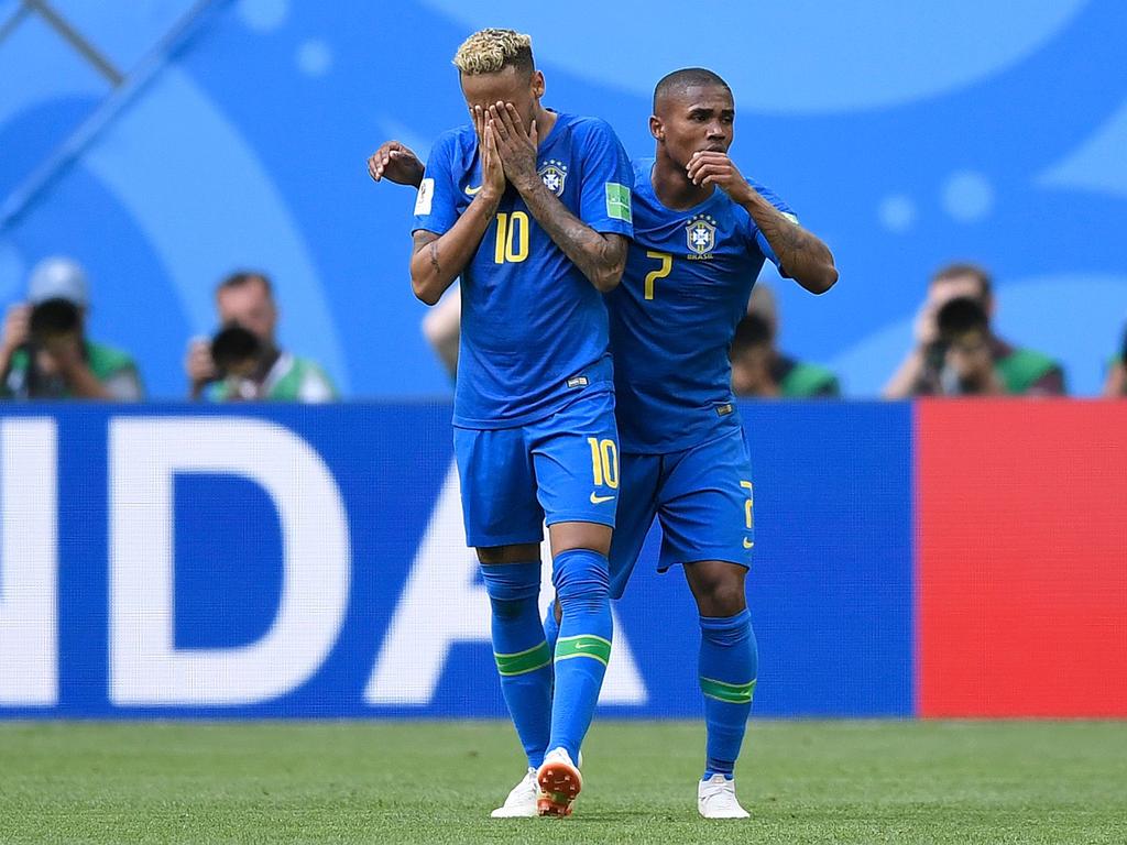 Brazil's Neymar and Douglas Costa at the 2018 World Cup. Picture: AFP