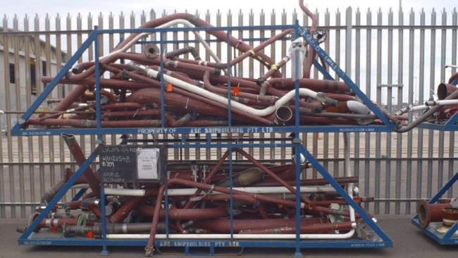 Sub-standard ... some of the Chinese-made pipe removed from the Air Warfare Destroyer at the ASC yard in Adelaide. 