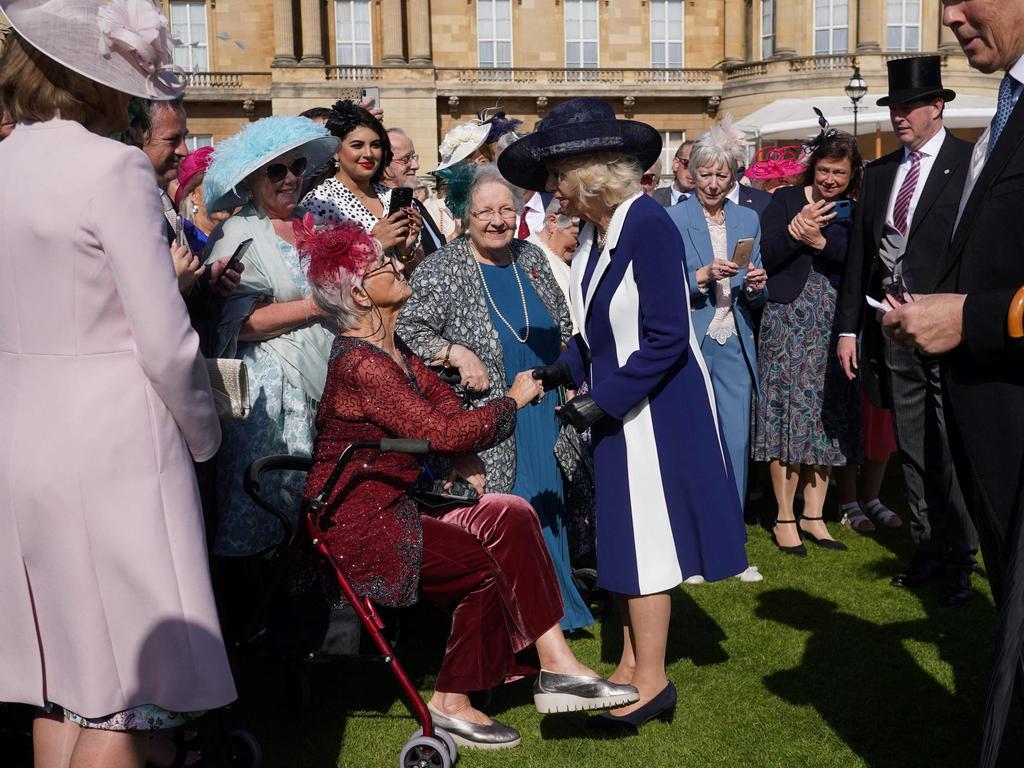 Camilla, Queen Consort meets guests during the Garden Party at Buckingham Palace, in London. Picture: AFP