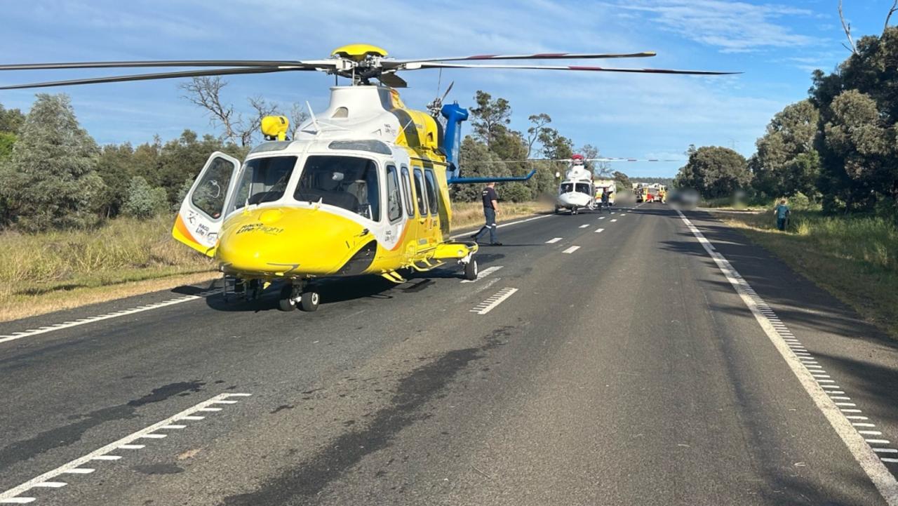 Two LifeFlight rescue helicopters were tasked to a multi-vehicle fatal incident on a stretch of highway in the Western Downs region on April 18, 2024. Photo: LifeFlight.