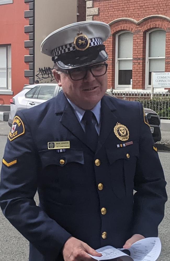 First-Class Constable Mark Johnstone, of the Western District forensic service, after giving evidence in the Bobby Medcraft trial. Picture: Alex Treacy