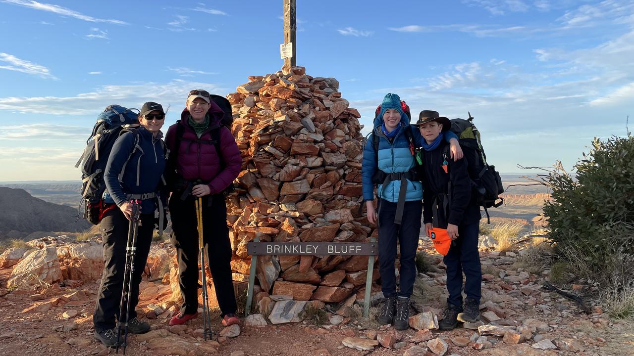 After discovering he would lose vision by his 20s, Mitchell Wilkes, with his parents, Lisa and Melanie Wilkes, and older sister embarked on a bucket list journey to see the world including climbing to Everest Base Camp, the Larapinta Trail, and skydiving. Picture: Supplied