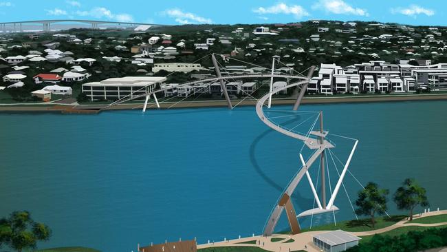 An artist’s impression of the LNP’s proposed bridge over the Brisbane River between Teneriffe and Newstead.