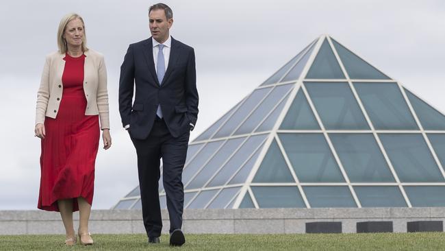 Treasurer Jim Chalmers and Finance Minister Katy Gallagher at Parliament House on Wednesday. Picture: Martin Ollman