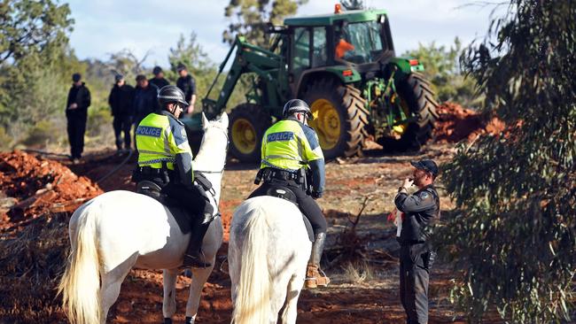 Police and SES volunteers search Oulnina Park Station near Mannahill for missing woman Tanja Ebert. Picture: Tom Huntley