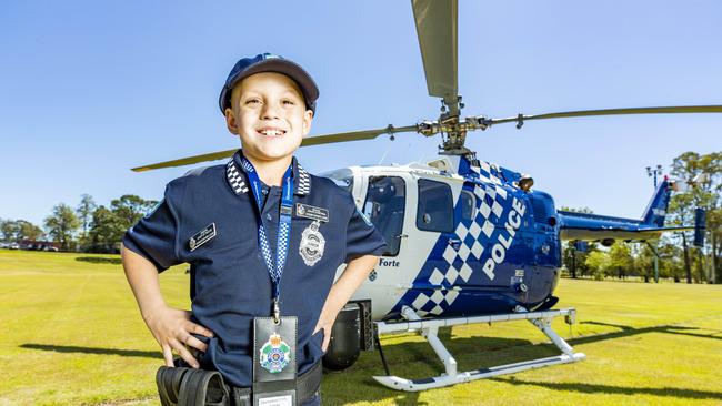 Christopher Lowe enjoying a QPS experience day at Queensland Police Oxley Academy. Picture: Richard Walker