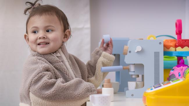 Thea Hattersley, now 3, is thriving post transplant at home in Adelaide. Picture: Roy Vandervegt