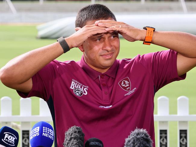 Khawaja gets emotional during same press conference. Picture: Tertius Pickard