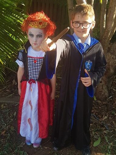 Tee Ahern: Queen of Hearts and a blue Harry Potter with handmade wand. Quest Community News Book Week Photos. North Lakes Times. Picture supplied.