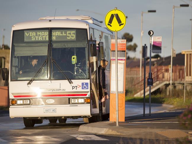 Commuters disembark from the Route 55 bus at Marshall Station. Picture: Nathan Dyer