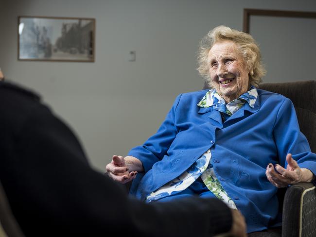 Florence Lear takes part in a laughing session. Picture: Eugene Hyland