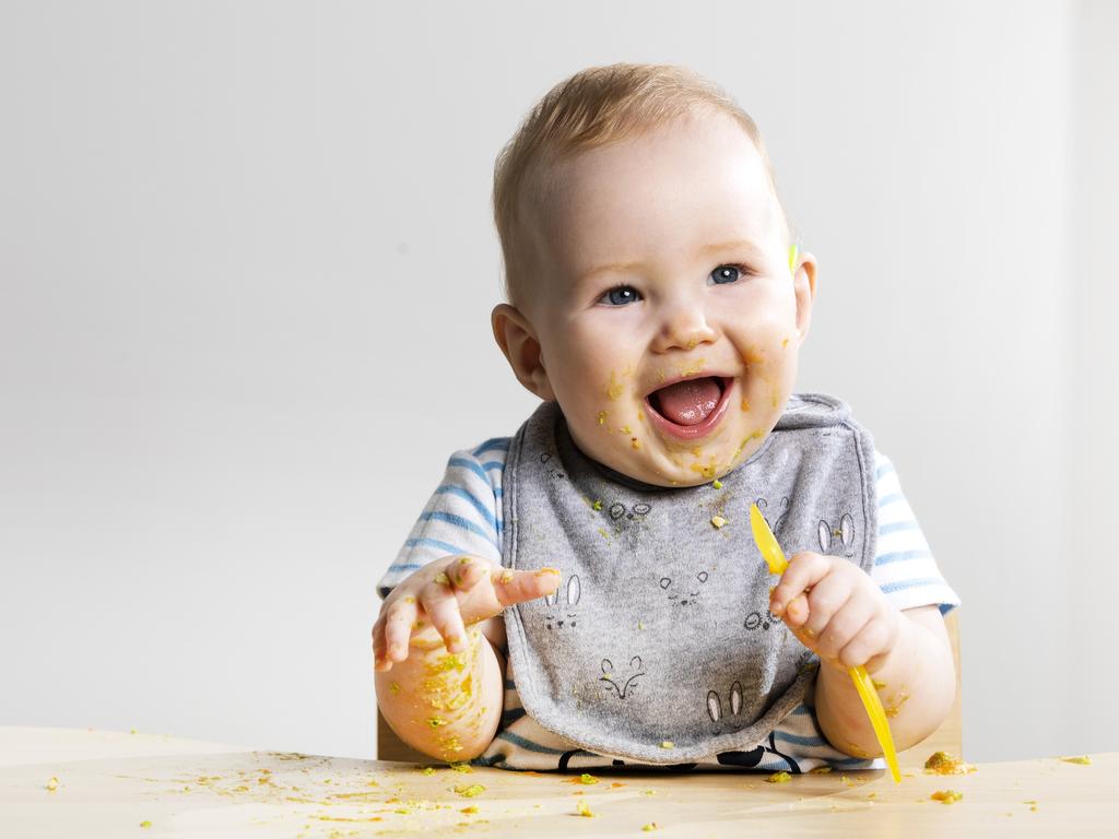 Eight-month-old Tommy Page eating up some veggie goodness. Picture: Nigel Hallett