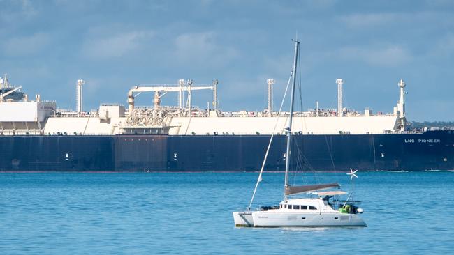 The Levanter sits in Fannie Bay in quarantine as the LNG Pioneer passes in the background. There are two boats out in Fannie Bay, the Merakai and Levanter in quarantine. Border Force and Water police are keeping an eye on them. They have come from overseas, at this stage I believe they have come from Indonesia and Malaysia.Picture: Che Chorley