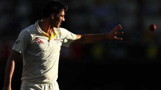 Pat Cummins of Australia prepares to bowl during day three of the First Test.