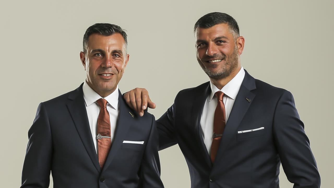 Former Brisbane Roar assistant coach Ross Aloisi and his brother, coach John Aloisi. Pic Mark Cranitch.