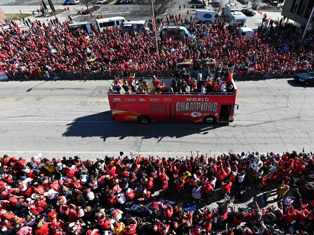 Kansas City Chiefs seen celebrating on a bus. Picture: Eric Thomas/Getty Images/AFP