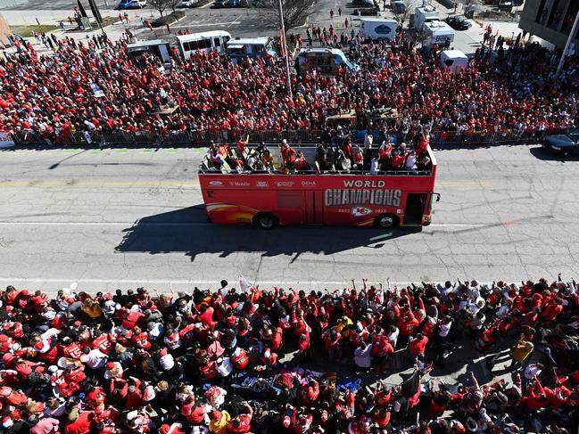 Kansas City Chiefs seen celebrating on a bus. Picture: Eric Thomas/Getty Images/AFP