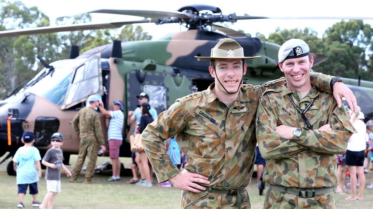 OPEN DAY: Get up close and personal with current and former military aircraft including the ARH Tiger, MRH90 Taipan, the venerable S-70 Blackhawk and CH-47D Chinook at a behind the scenes tour of the home of Australian Army Aviation later this month at the Swartz Barracks’ open day. Captain John Grisinger and W02 Scott Norton from the Swartz Barracks in Oakey. Picture: Renae Droop