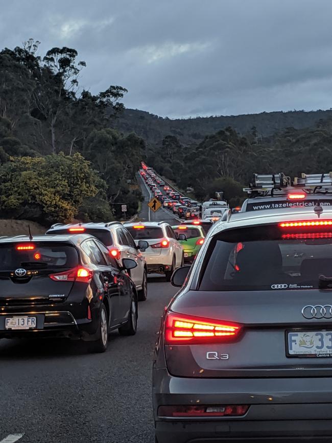 Commuters grind to a halt on Southern Outlet after a crash blocks traffic. Picture: DAVID KILLICK