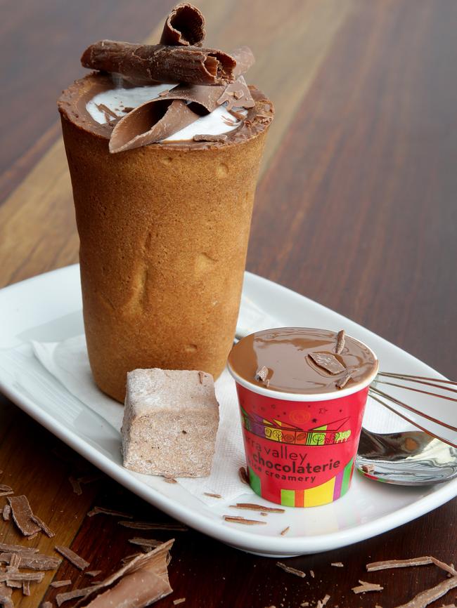 This hot chocolate drink comes in a handmade cookie cup. Picture: Andrew Tauber