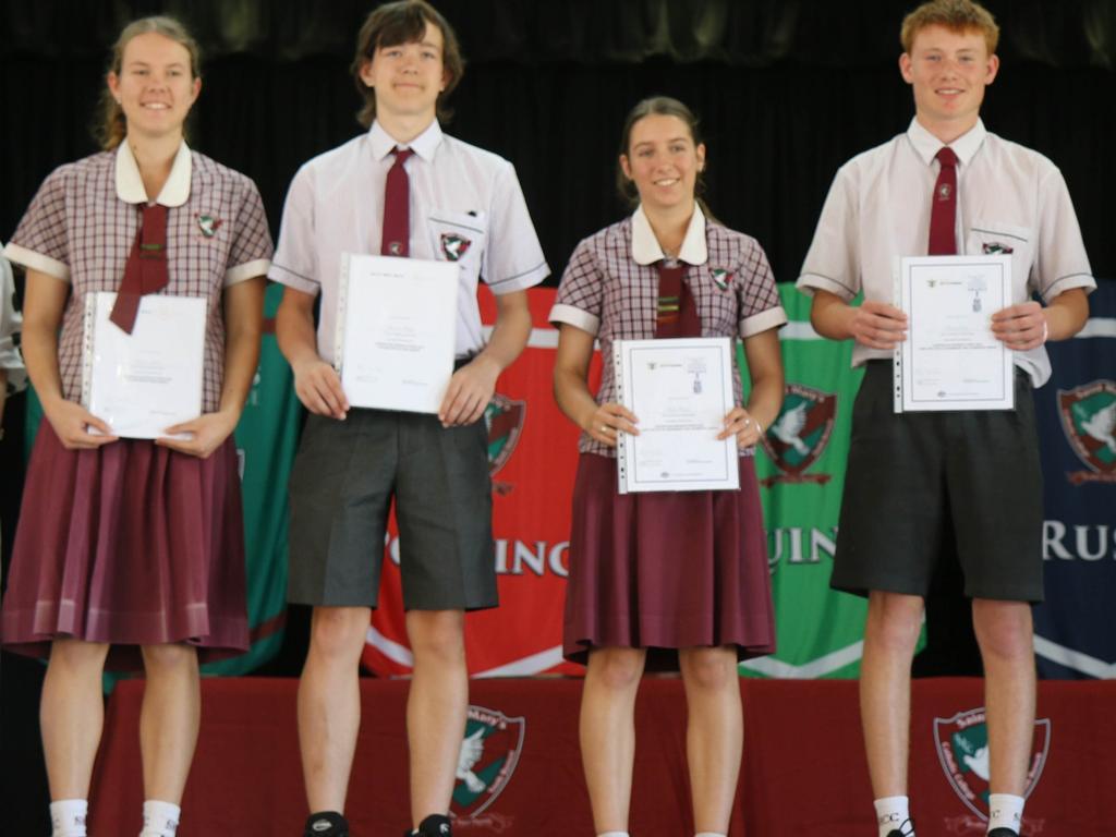 Saint Mary’s Catholic College 2023 ADF awards, Eleanor Schick, Michael Polley, Stella Penny and Daniel Lowe.