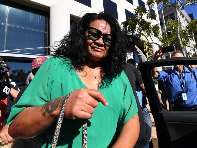 Uiatu "Joan" Taufua, mother of Brisbane Broncos star Payne Haas, outside court in 2019.