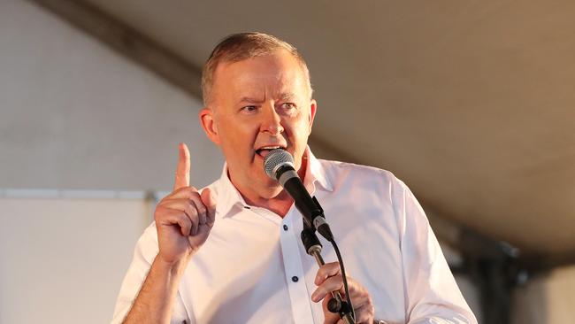 Anthony Albanese Leader of the Opposition on stage at the Labour Day March, Brisbane. Picture: Liam Kidston.