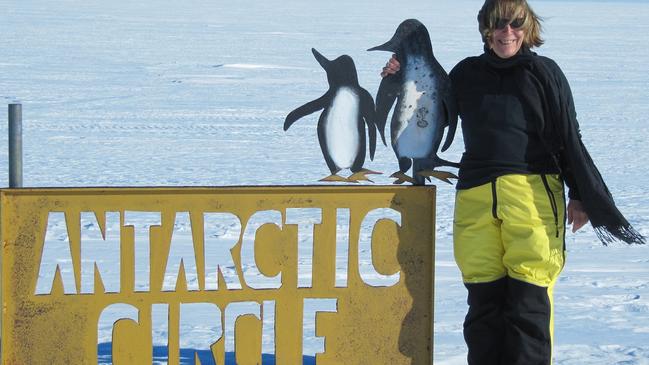 Veteran Antarctic expeditioner Ali Dean at the Antarctic Circle. Ms Dean says some of the kit issued to expeditioners does not come in women's sizes; potentially more than an uncomfortable inconvenience in extreme conditions, when your life depends on the right gear. Photo: Australian Antarctic Division. Supplied 21.8.20