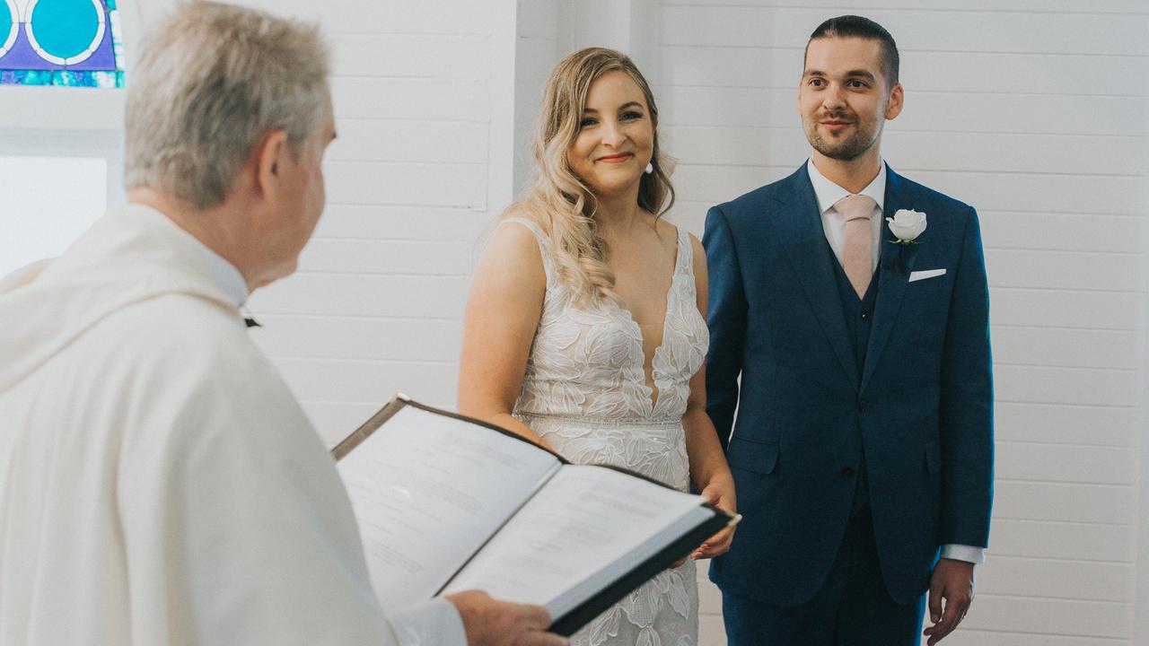 The wedding of William and Megan Rollo at Hamilton Island on May 1. Picture: Simon Hutchen