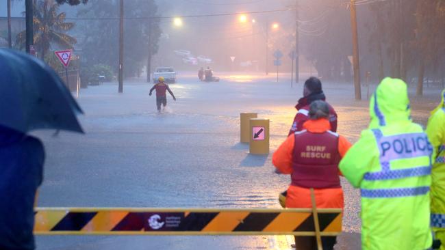 A flooded Mactier St, Narrabeen, in February, 2020. Picture: Damian Shaw