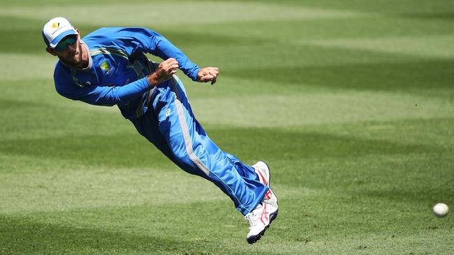 Glenn Maxwell trains ahead of the opening ODI against New Zealand. Picture: Phil Hillyard